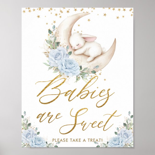 Póster Conejito Floral Azul Bebés Luna son Dulces  (Frente)