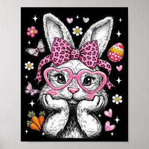 Póster Conejito Lindo Cara de Leopardo con Lazo Coqueto d