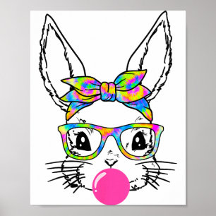 Póster Conejito Lindo Con Bandana Gafas Tie Dye Chicle
