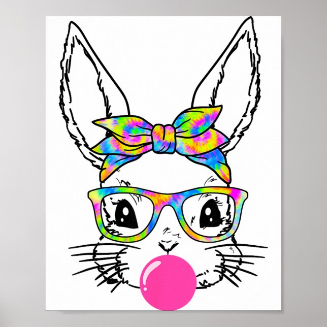 Póster Conejito Lindo Con Bandana Gafas Tie Dye Chicle  (Frente)