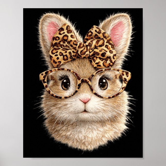 Póster Conejito lindo con gafas de leopardo lazo conejo d (Frente)