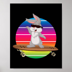Póster Conejito Lindo Conejo Montando Monopatín Patinador