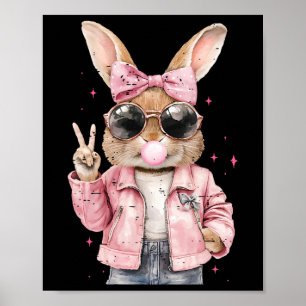 Póster Conejito lindo coquette soplando burbuja divertido