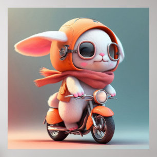 Póster Conejito lindo en scooter