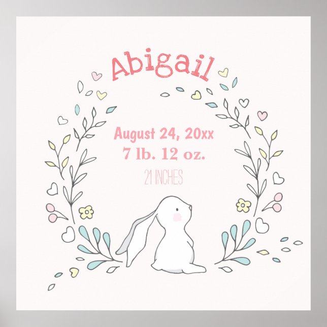 Póster Conejito lindo en una guirnalda - Nacimiento de ar (Frente)