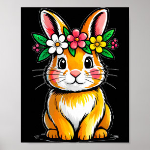 Póster Conejito Lindo Floral Día de Pascua Mujeres Chicas