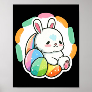 Póster Conejito lindo huevos de pascua arcoiris cartoon p