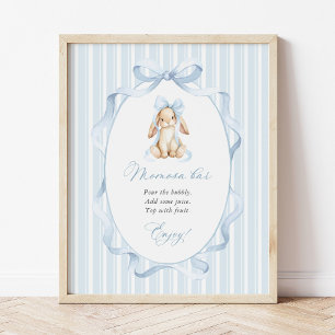 Póster Conejito Lindo, Lazo Azul, Rayas Azules, Barra Mom