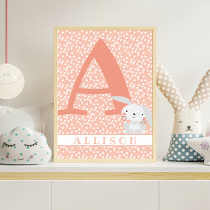 Póster Conejito Lindo & Lunares Personalizado para Guarde