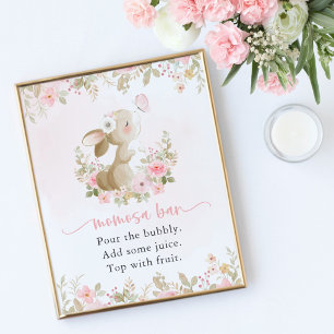 Póster Conejito Lindo, Mariposa, Flores Rosadas, Momosa B