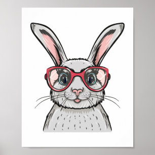 Póster Conejito lindo Viste gafas rosas Pascua