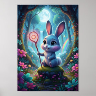 Póster Conejito Mágico Cute Varita Mágica Poster Luna
