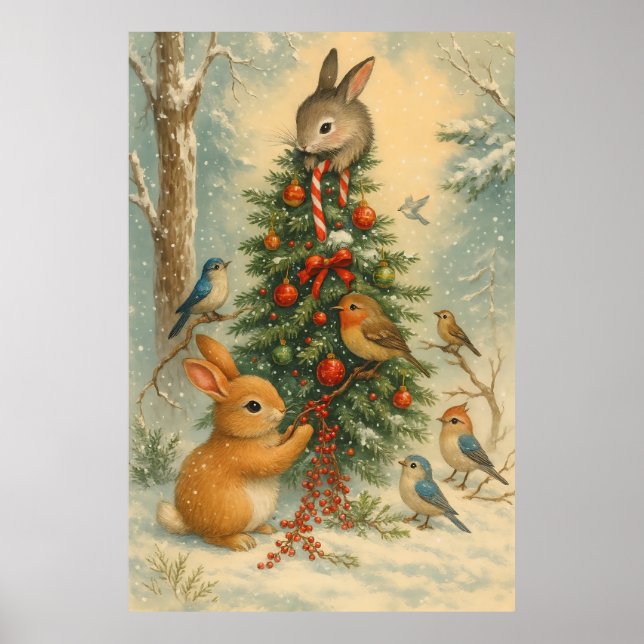 Póster Conejito navideño adorable y acogedor del bosque  (Frente)