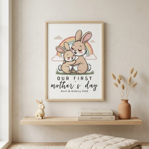 Póster Conejito Pastel Mamá Bebé Primer Día de las Madres