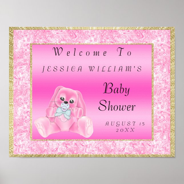 Póster Conejito Rosa Lindo "Bienvenido" (Frente)