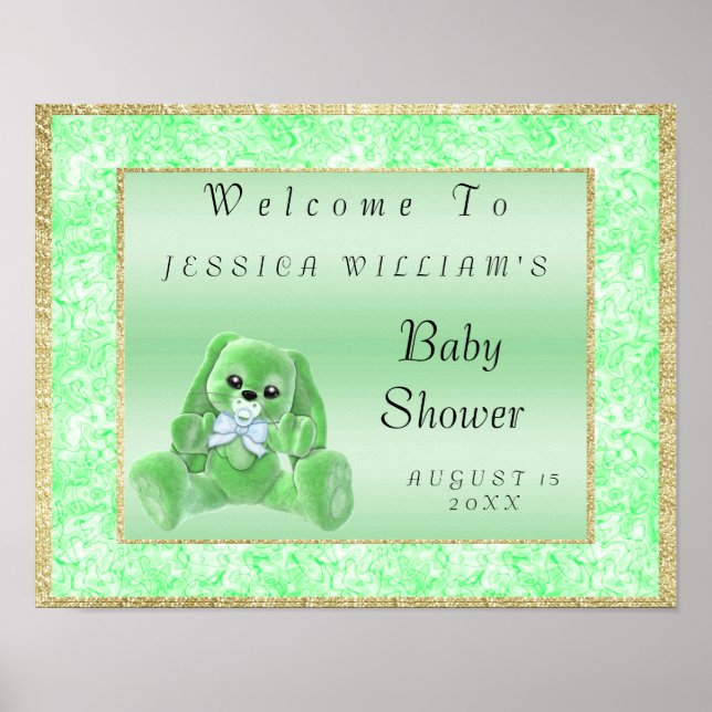 Póster Conejito verde lindo "Bienvenido" (Frente)