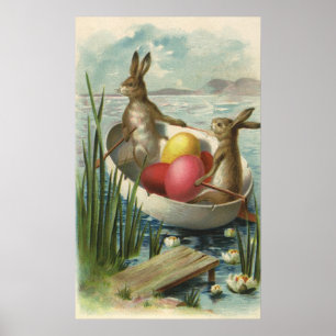 Póster Conejitos de pascua del Victorian del vintage en