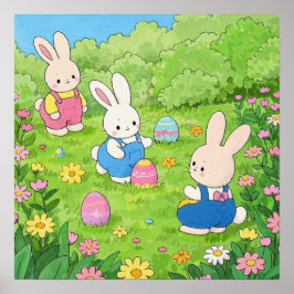 Póster Conejitos de Pascua personalizados escondiendo hue
