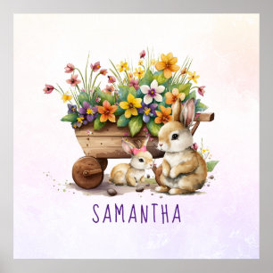 Póster Conejitos Lindos Nombre Personalizado Niña Pascua