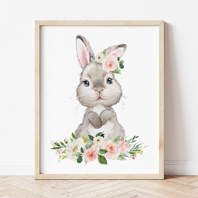 Póster Conejo, Animales De Granja, Flores Rosa, Nursera C (Subido por el creador)