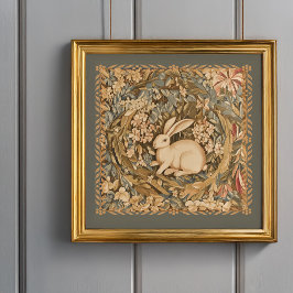 Póster Conejo Antiguo Cuto en Jardín Tapiz Medieval