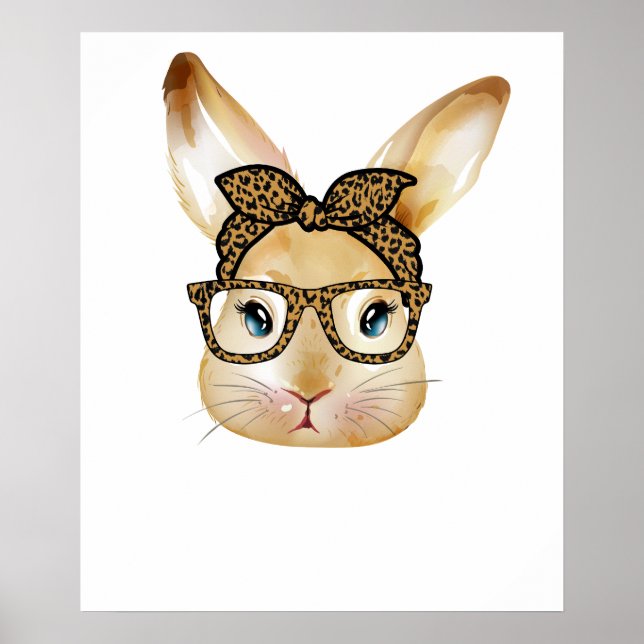 Póster conejo arco vidrio leopardo, retro, vintage (Frente)