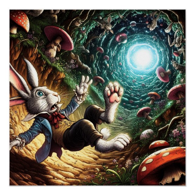 Póster Conejo aterrorizado cayendo por el agujero de cone (Anverso)