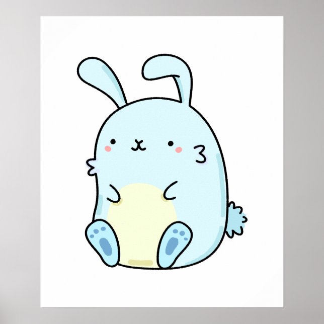 Póster Conejo azul Cute Kawaii (Frente)