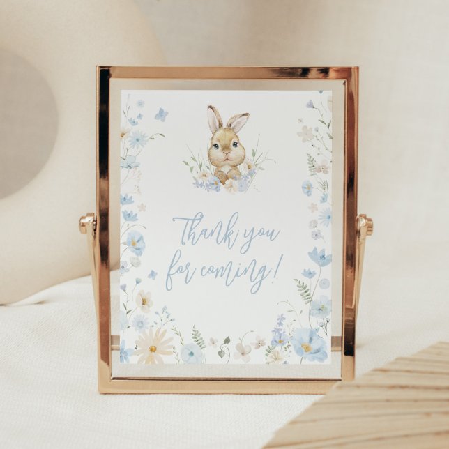 Póster Conejo azul Somebunny Gracias por venir (Blue Somebunny Rabbit Baby Shower Thank you for Coming Sign)