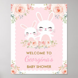 Póster Conejo Baby Shower Cute Conejo Girly Pink Floral