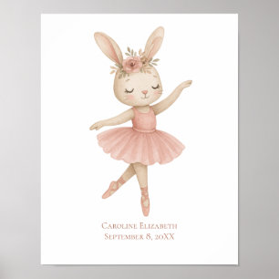 Póster Conejo Bailarina Rosa Habitación de Niñas Guarderí