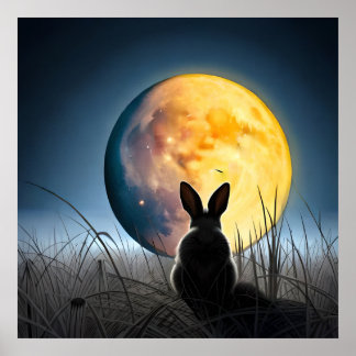 Póster Conejo bajo la luna