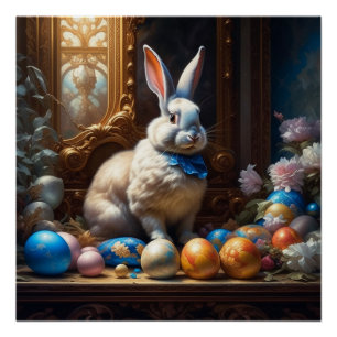 Póster Conejo barroco de Pascua con huevos