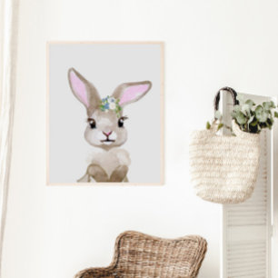 Póster Conejo bebé a la acuarela guardería floral bosque