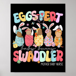 Póster Conejo bebé envuelto en huevos de Pascua madre beb