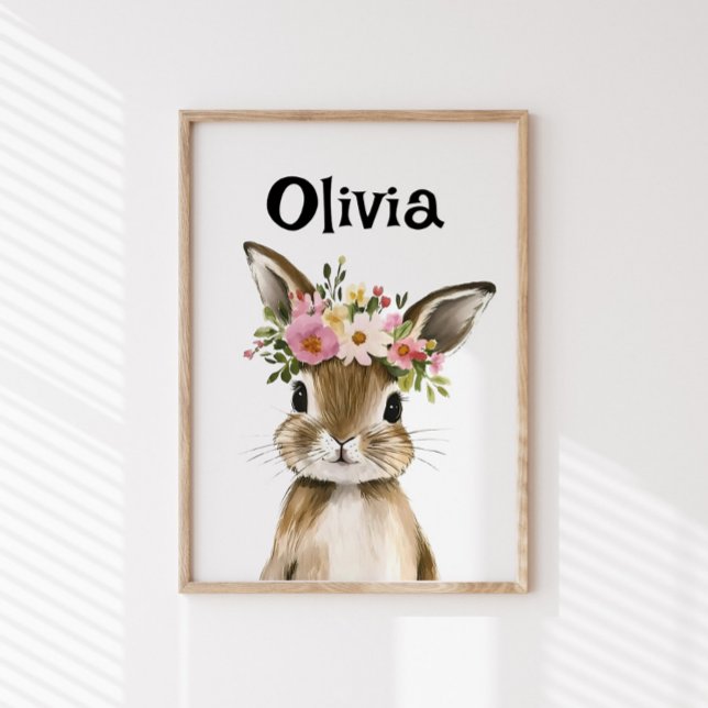 Póster Conejo bebé personalizado con corona floral (Subido por el creador)