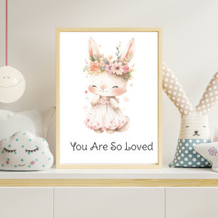 Póster Conejo Bebé Vestido Rosa Flores Guardería Bebé Niñ