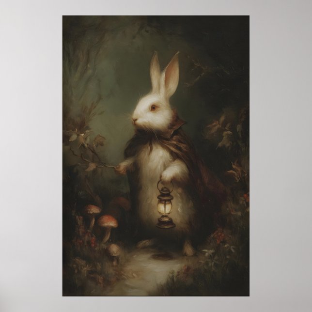 Póster Conejo Blanco con Chaleco y Reloj de Bolsillo, Gót (Frente)