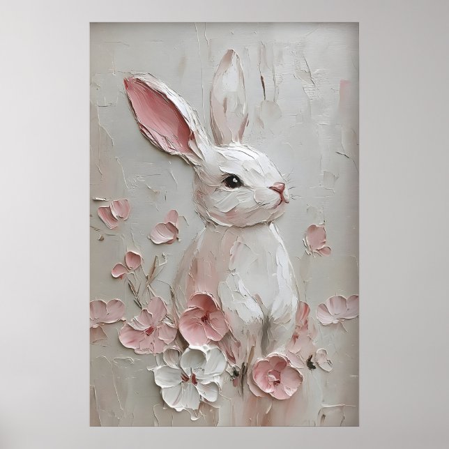 Póster Conejo Bunny Flor Retrato Imprimir, Pascua (Frente)
