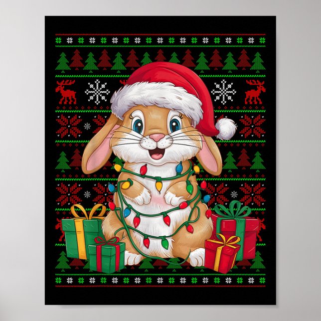Póster Conejo Bunny Luces de Navidad Gorro de Santa Feo B (Frente)