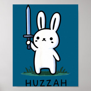 Póster Conejo caballero Huzzah divertida cita meme espada