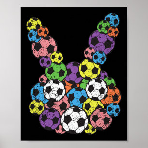 Póster Conejo Cabeza de Amante del Fútbol de Pascua Ll Ca