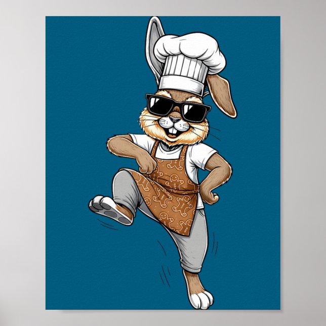 Póster Conejo Chef Divertido Conejo Panadero Genial Dibuj (Frente)