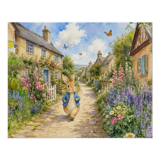 Póster Conejo clásico pueblo inglés rural (Anverso)