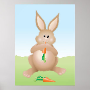 Póster Conejo Comiendo Zanahoria Adorable Conejo