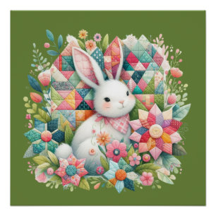 Póster Conejo con caldera y flores