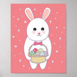 Póster conejo con cesta de huevos de Pascua
