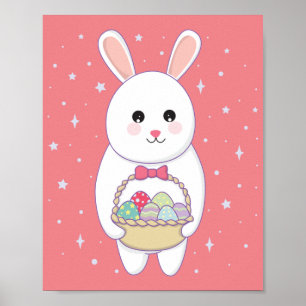 Póster conejo con cesta de huevos de Pascua