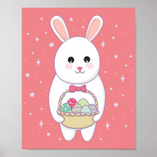 Póster conejo con cesta de huevos de Pascua