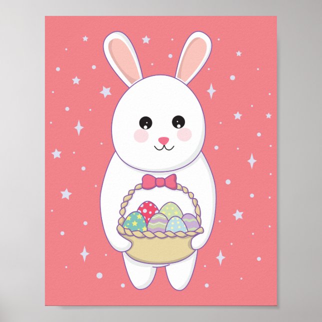 Póster conejo con cesta de huevos de Pascua (Frente)